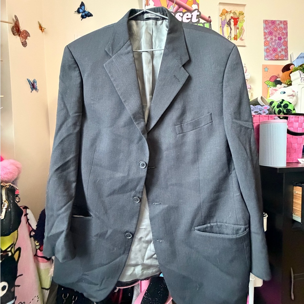 Elegant Charcoal Men's Blazer 100% Wool